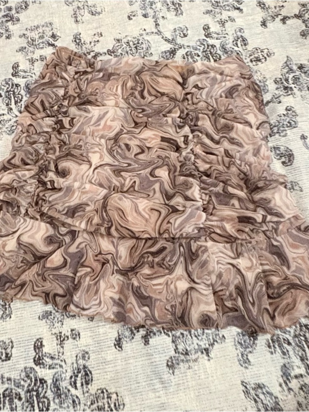 Forever 21 Marble Swirl Ruffle Mini Skirt in Brown and Cream